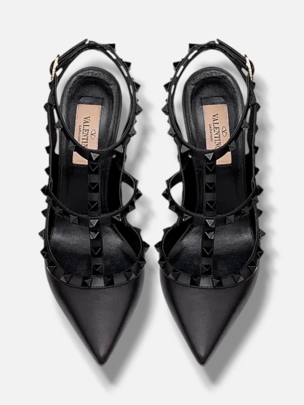 Valentino Garavani Black Rockstud Pointed Slingback Pumps